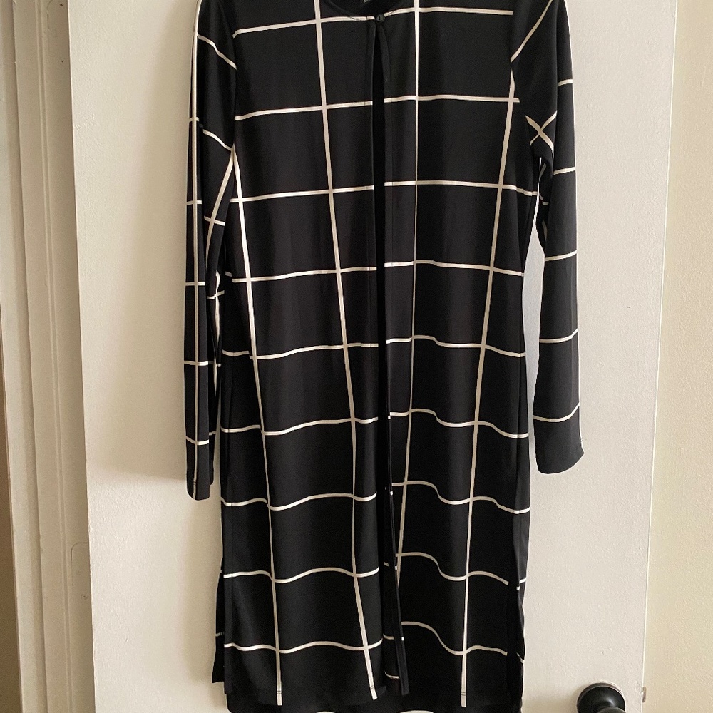 Nina Leonard 2 Piece Jersey Jacquard Duster Cardigan and Dress, S